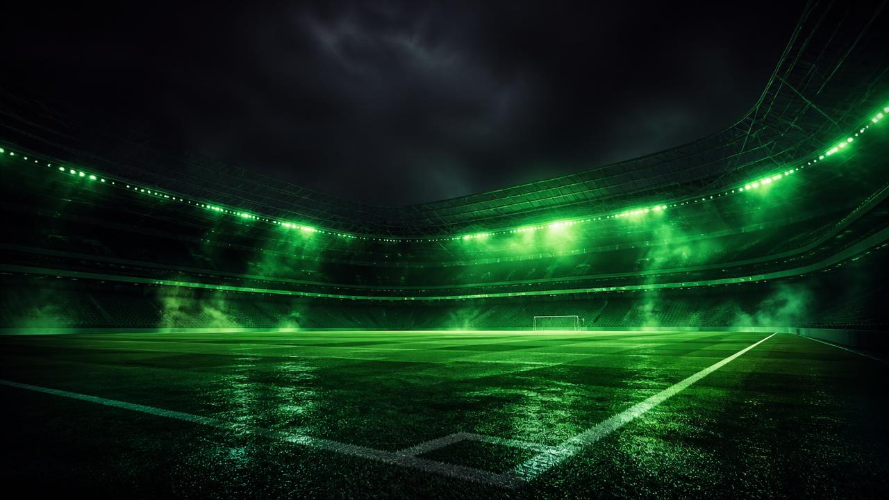 Estádio noturno do DFL 26 com iluminação verde neon